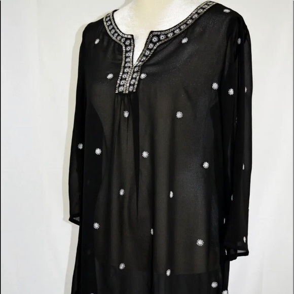 BLACK BEACH COVER UP  CRUISE WEAR & CO Embroidered Embellished Excellent conditi - Picture 1 of 8